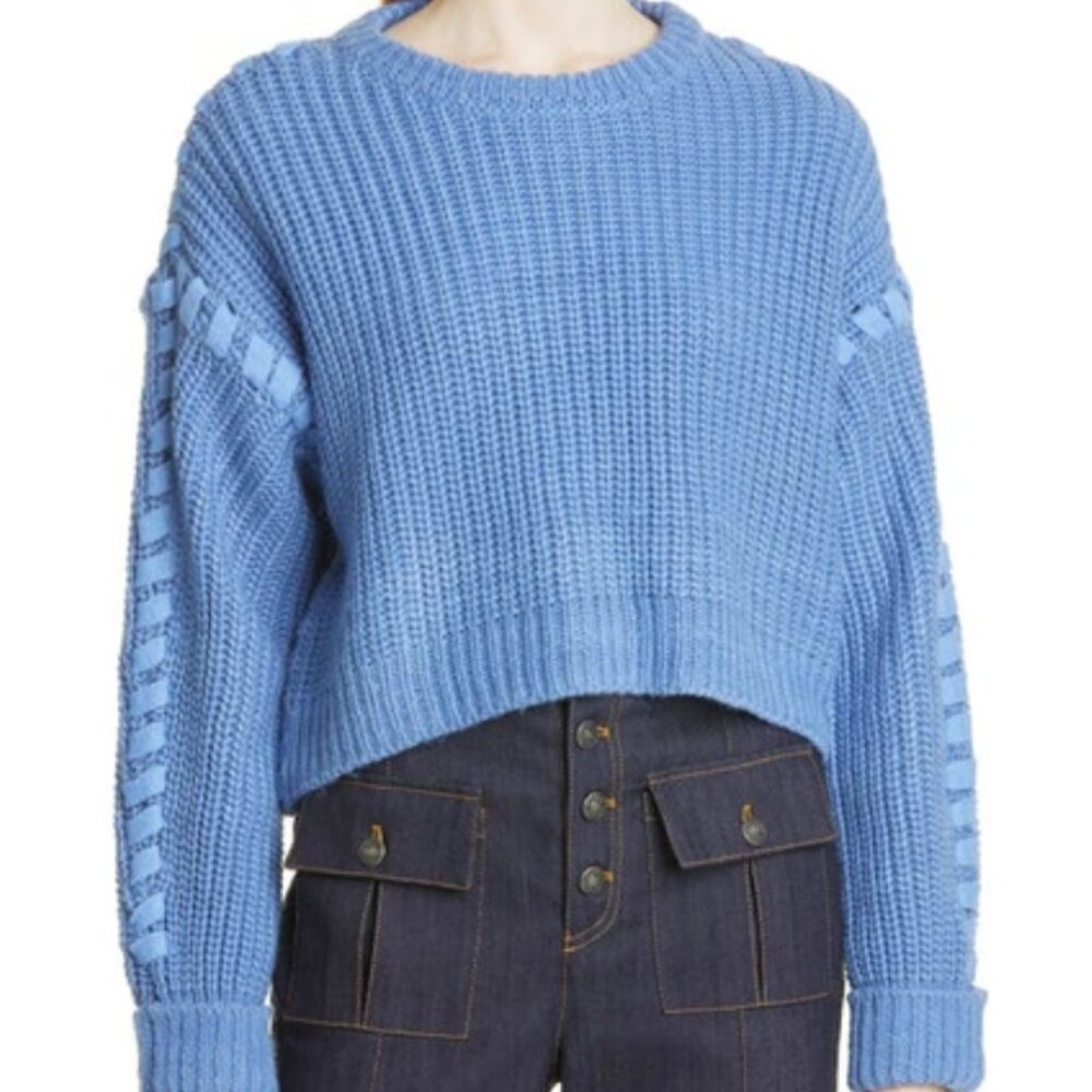 NWT - CINQ À SEPT Lennon Crop Sweater In Deja Blue XS